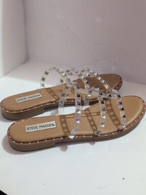 Steve Madden Clear Studded Slide Sandal - Tan